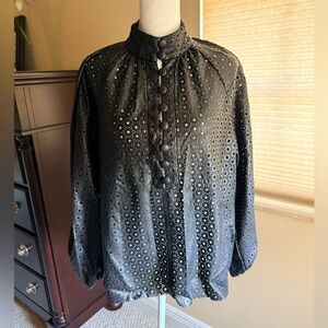 Zara Black Eyelet Button-Up Blouse